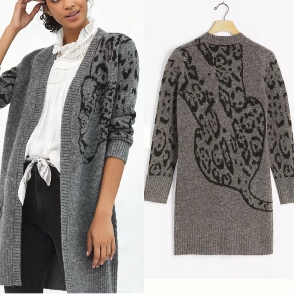 Anthropologie Averie Open Front Leopard Cardigan Size S - Picture 11 of 11